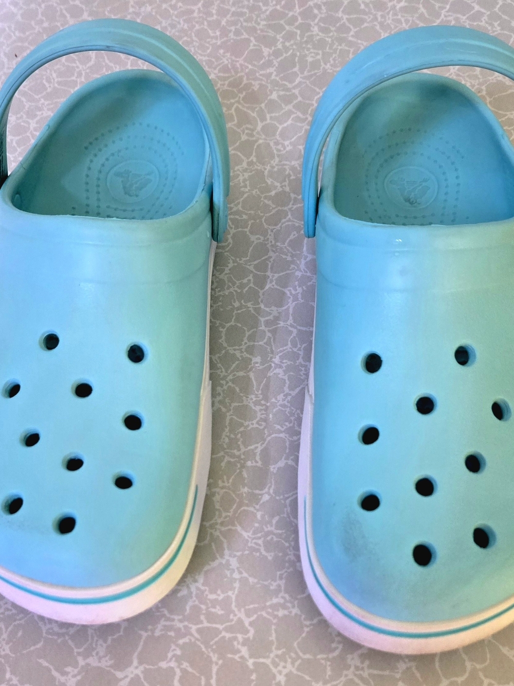 CROCS Aqua Blue Classic Clogs with White Trim